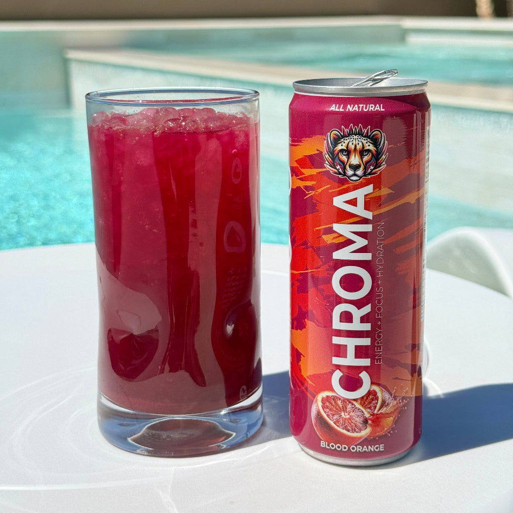 Chroma clean energy drink for focus and no crash – Blood Orange - Poolside in a glass